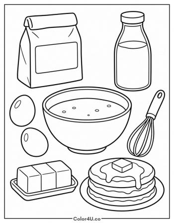 Pancake Recipe Flat Lay coloring page