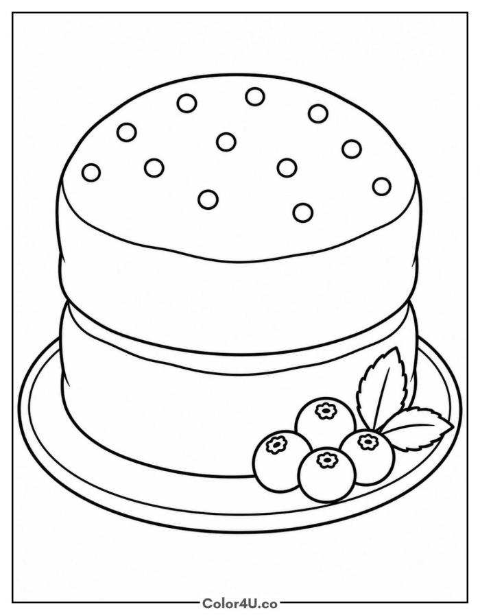 Japanese souffle pancakes with blueberries, easy food coloring page, free printable