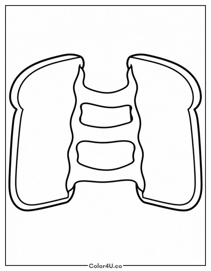 Grilled cheese pulled apart with stretchy cheese, easy sandwich coloring page, free printable