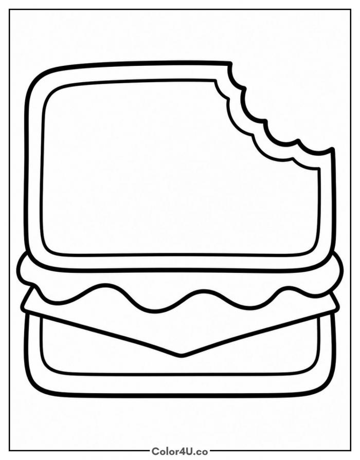 Sandwich with a bite missing, easy sandwich coloring page, free printable