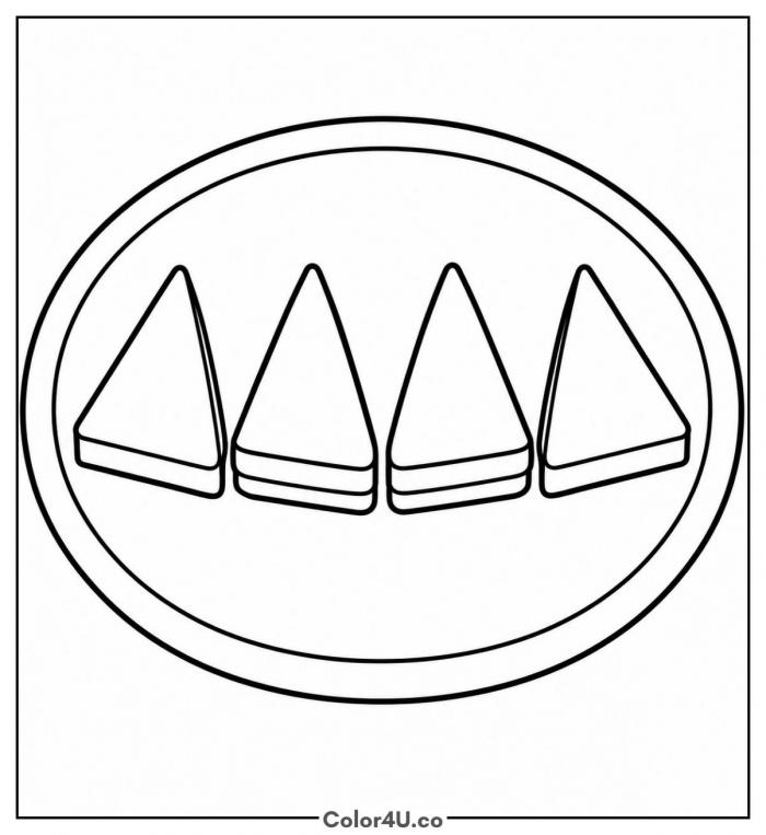 Four sandwich triangles on a plate, easy sandwich coloring page, free printable