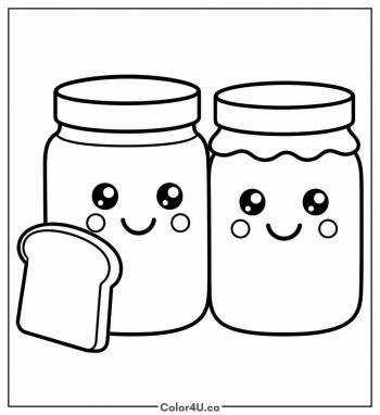 Peanut Butter and Jelly Jar Friends coloring page