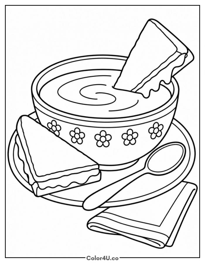 Grilled cheese dipped in tomato soup, easy sandwich coloring page, free printable