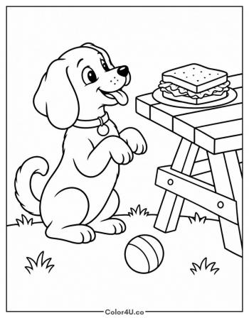 Puppy Begging for a Sandwich coloring page