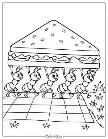 Ants Carrying a Sandwich coloring page