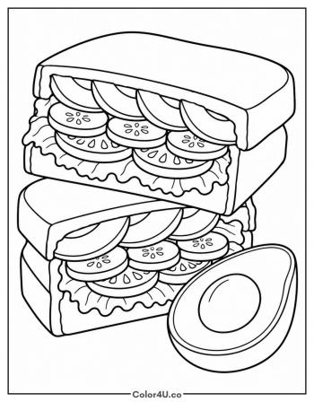 Avocado Veggie Sandwich coloring page