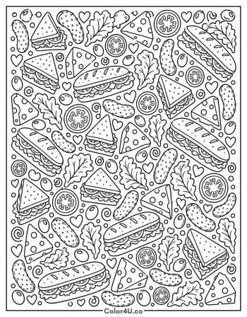 Sandwich Doodle Pattern coloring page