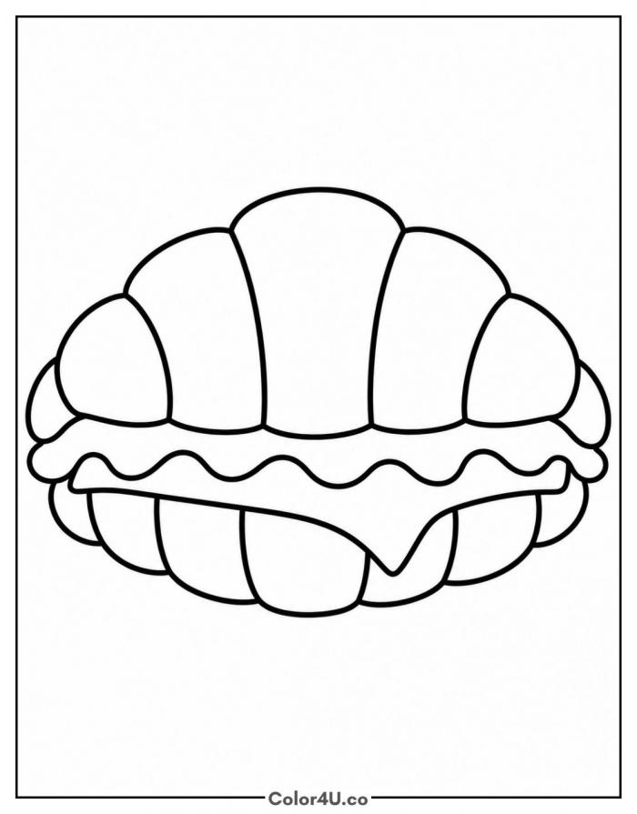 Croissant sandwich with lettuce and cheese, easy sandwich coloring page, free printable