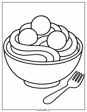 Bowl of Spaghetti and Meatballs coloring page