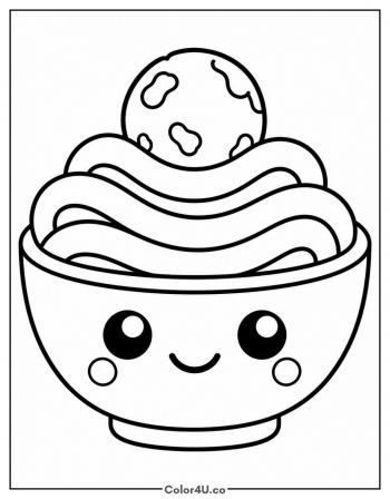 Kawaii Smiling Spaghetti Bowl coloring page