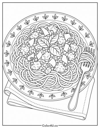 Detailed Spaghetti Bolognese Plate coloring page