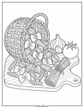 Assorted Pasta Basket coloring page