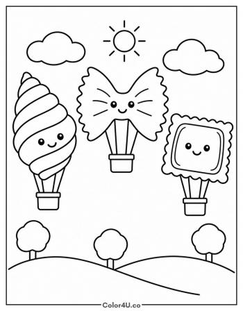 Pasta Hot Air Balloons coloring page