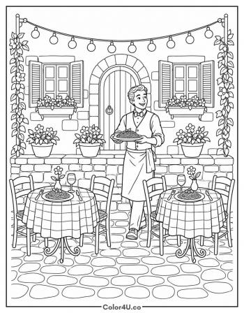 Italian Trattoria Pasta Night coloring page