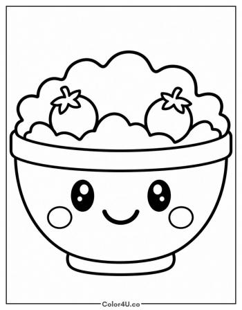 Happy Salad Bowl with a Smiling Face coloring page