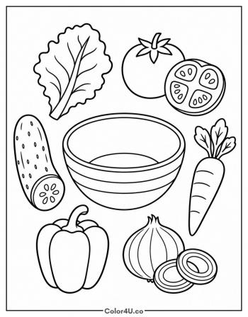 Salad Ingredients Around the Bowl coloring page