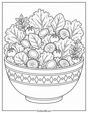 Detailed Leafy Salad Bowl coloring page