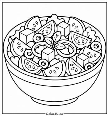 Greek Salad with Feta and Olives coloring page