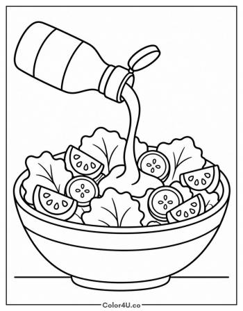 Dressing Pouring onto a Salad coloring page