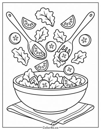 Tossing Salad with Wooden Servers coloring page