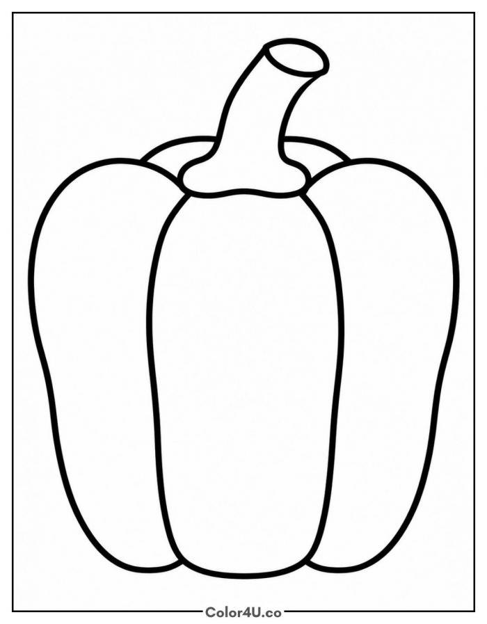 Simple bell pepper with a curved stem, easy pepper coloring page, free printable