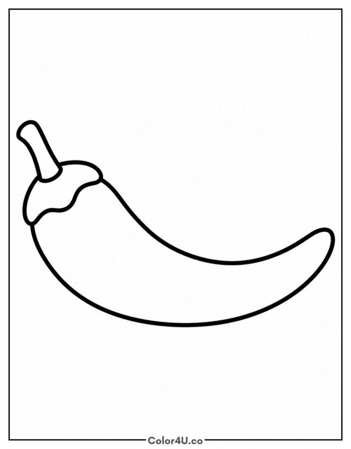 Simple curved chili pepper, easy pepper coloring page, free printable