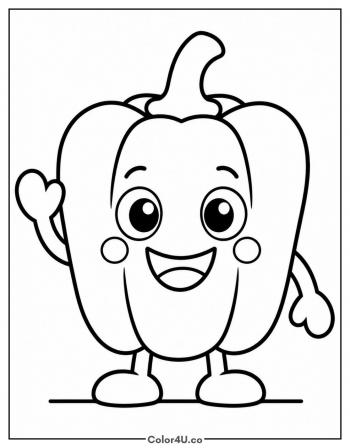 Happy Bell Pepper Character coloring page
