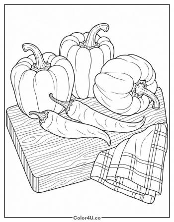 Realistic Peppers Still Life coloring page