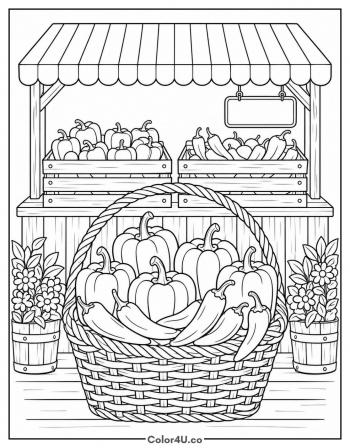 Farmers Market Pepper Basket coloring page