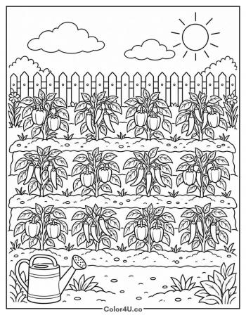 Pepper Garden Rows coloring page