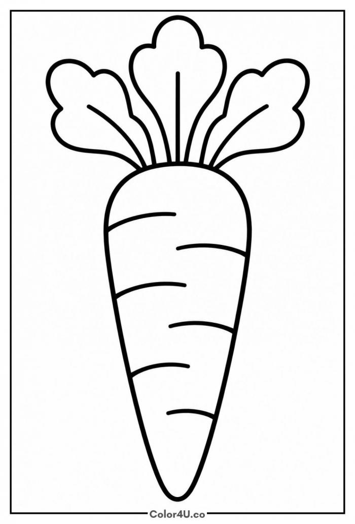 Big carrot with leafy top, easy carrot coloring page, free printable