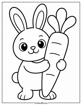 Bunny Hugging a Giant Carrot coloring page