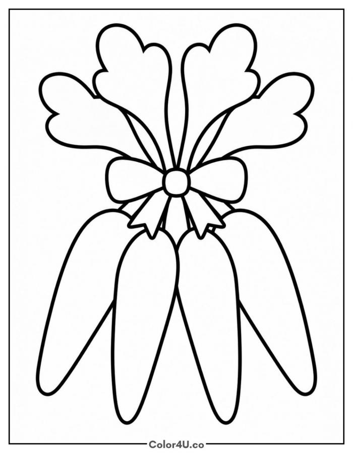 Bunch of carrots tied with a ribbon, easy carrot coloring page, free printable