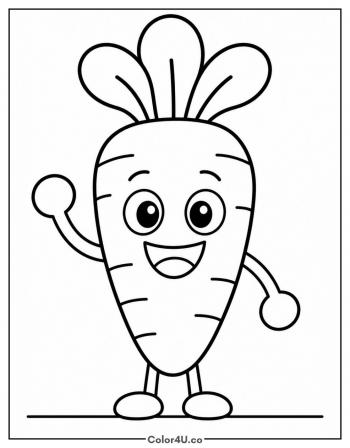 Carrot Character Waving Hello coloring page