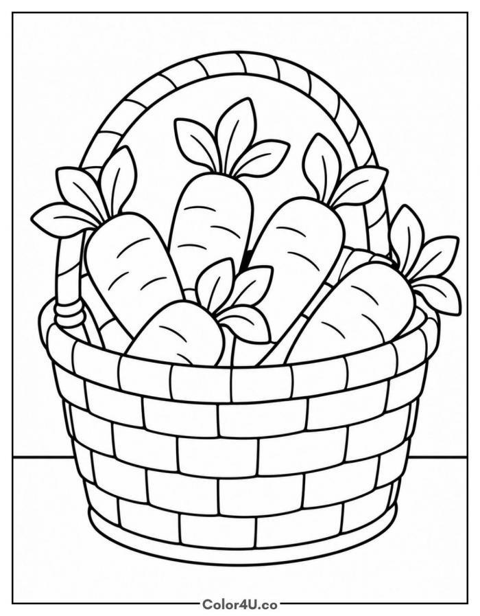 Basket of fresh carrots, medium carrot coloring page, free printable