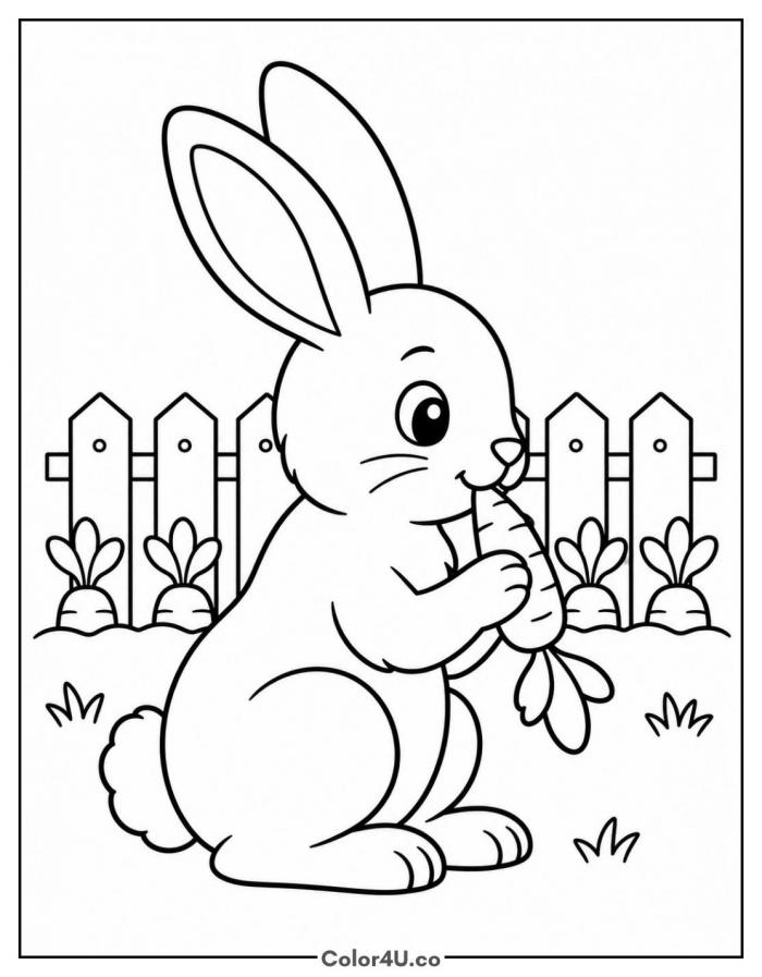 Bunny eating a carrot in the garden, medium carrot coloring page, free printable
