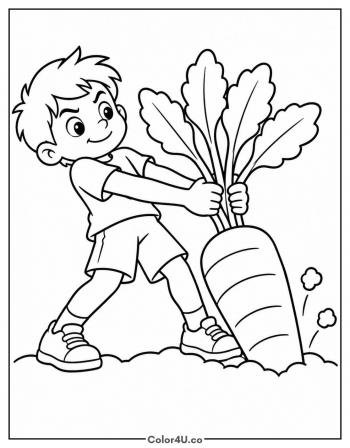 Child Pulling a Giant Carrot coloring page