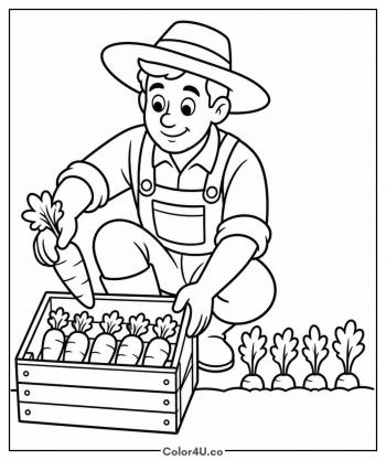 Farmer Harvesting Carrots coloring page