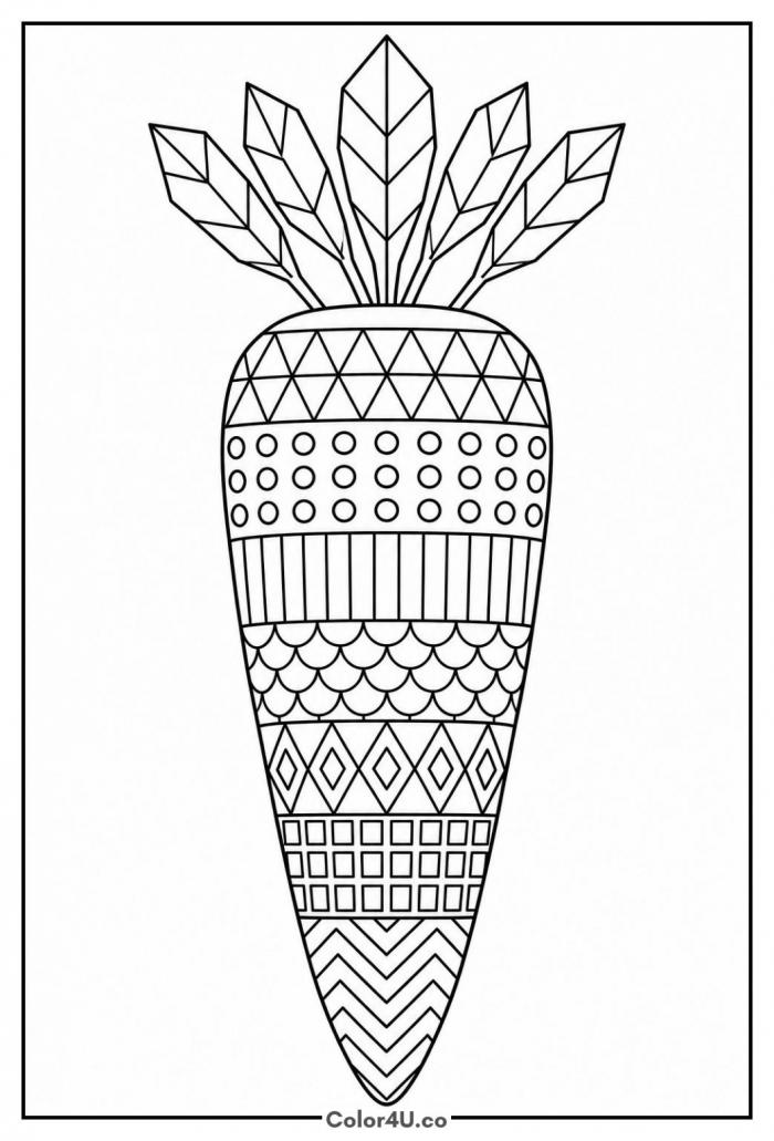 Geometric pattern carrot, detailed carrot coloring page, free printable