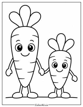 Two Carrot Friends Holding Hands coloring page
