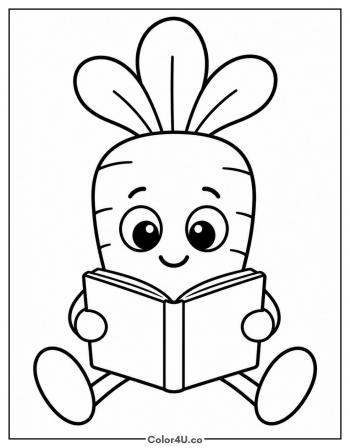 Carrot Reading a Book coloring page