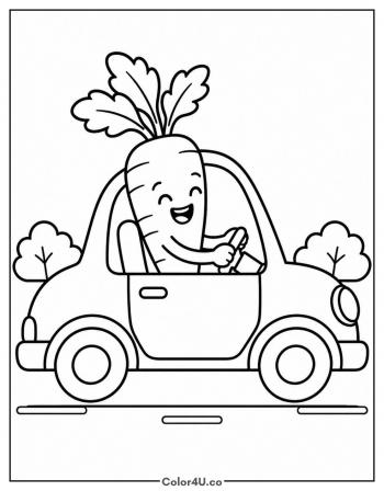 Carrot Driving a Little Car coloring page
