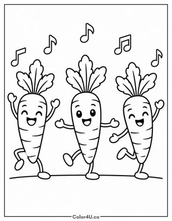 Dancing Carrot Friends coloring page