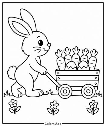 Easter Bunny Pulling a Carrot Cart coloring page