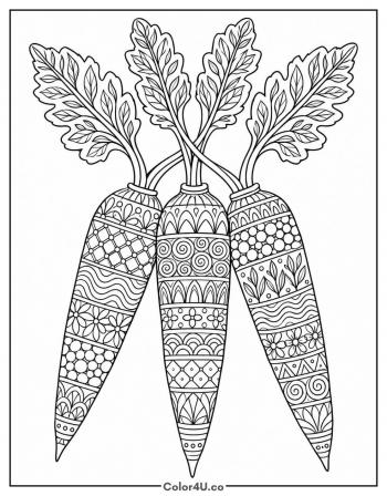 Zentangle Carrot Bunch coloring page