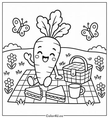 Carrot Picnic in a Meadow coloring page