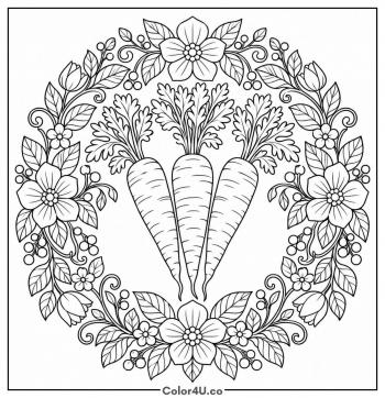Carrots in a Floral Wreath coloring page