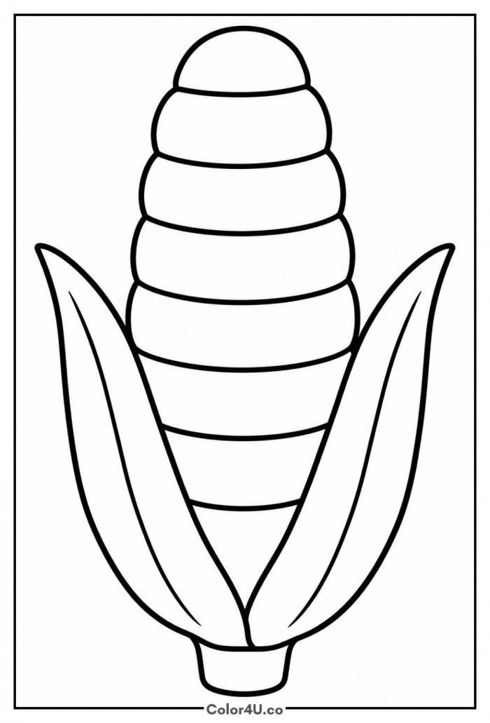 Simple corn on the cob with husk leaves, easy corn coloring page, free printable