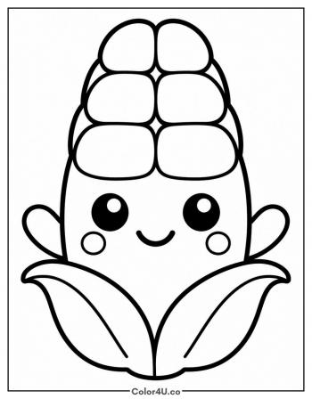 Kawaii Corn with a Smiling Face coloring page