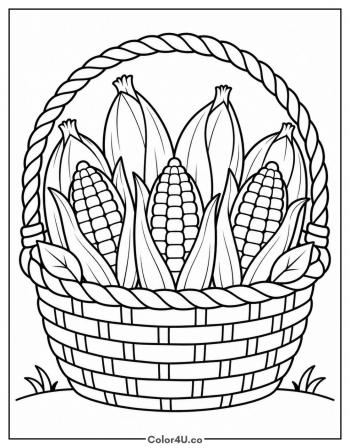 Wicker Basket Full of Corn coloring page